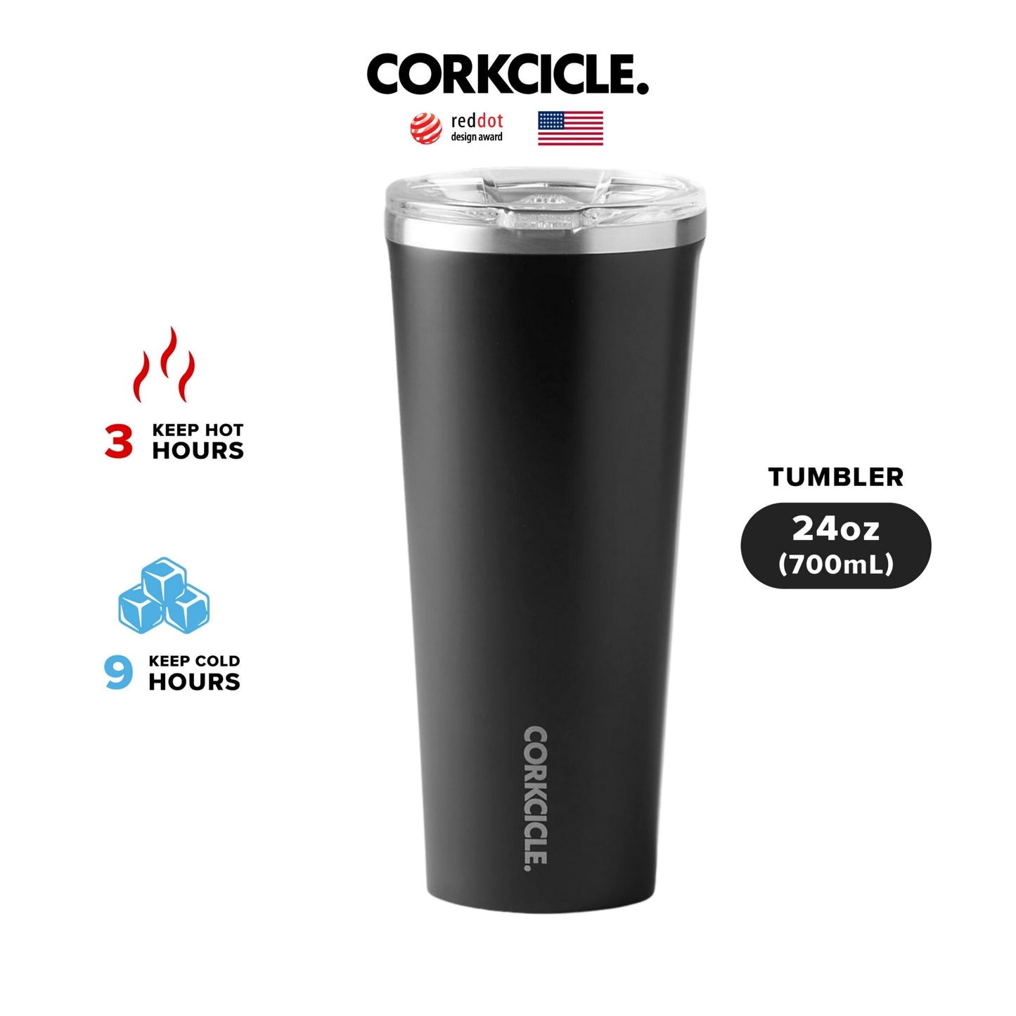 CORKCICLE : TUMBLER BLACK 24 OZ