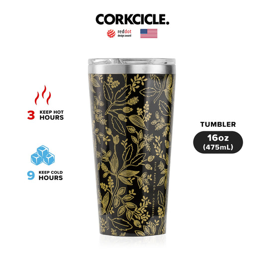 CORKCICLE : TUMBLER GLOSS BLACK QUEEN ANNE RIFLE PAPER 16 OZ