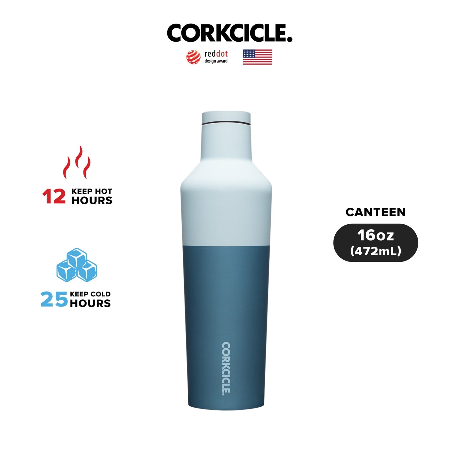 CORKCICLE : CANTEEN BLOCK GLACIER BLUE 16 OZ