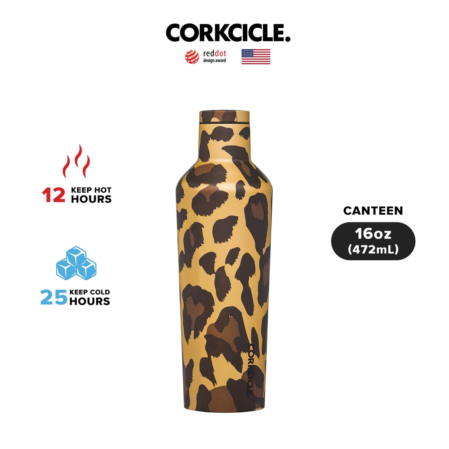 CORKCICLE : CANTEEN LEOPARD 16 OZ