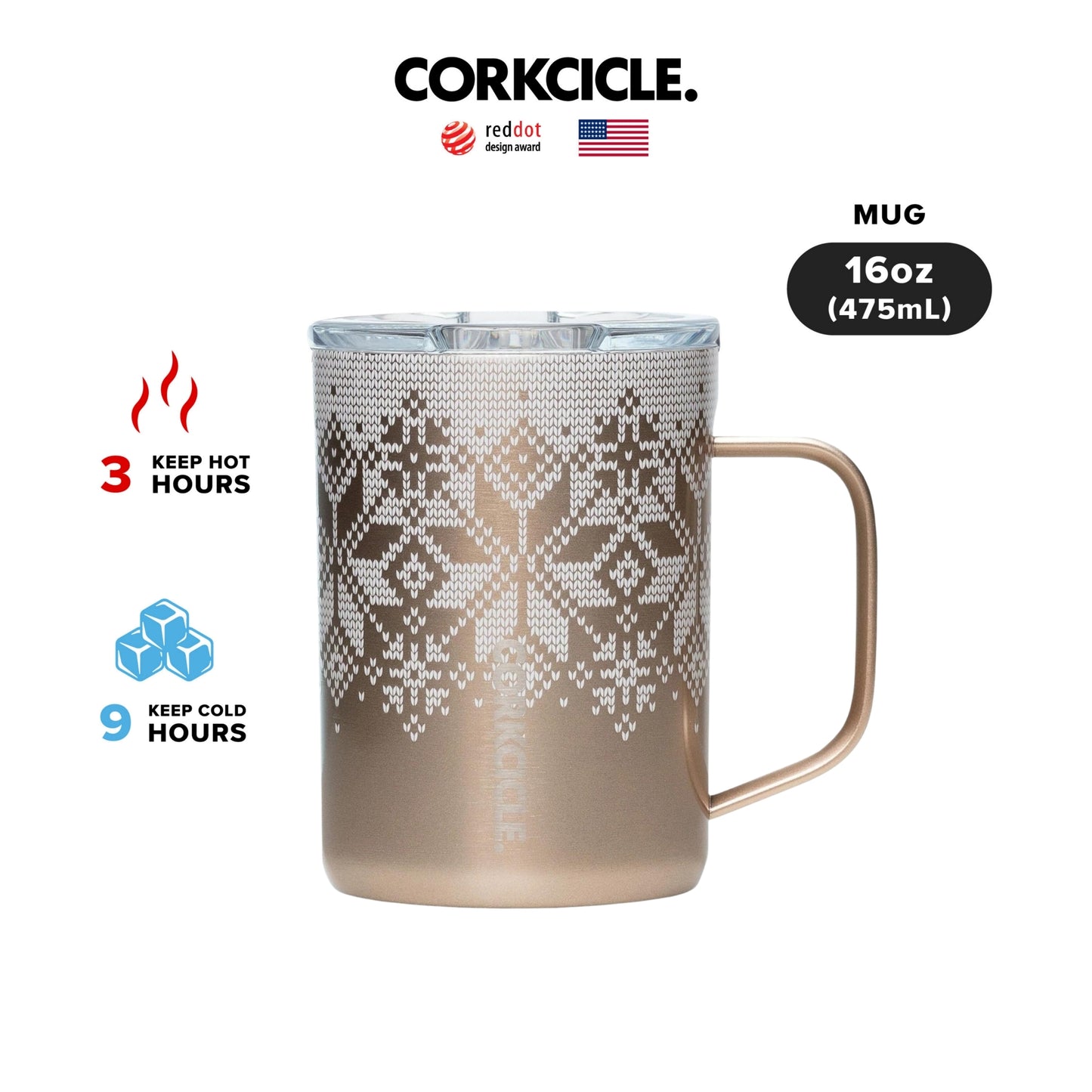 CORKCICLE : MUG FAIRISLE GOLD 16 OZ